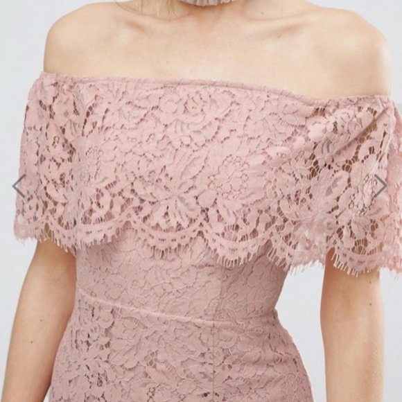 ASOS Lace Bardot Pencil Midi Dress US size 0 - Picture 3 of 8